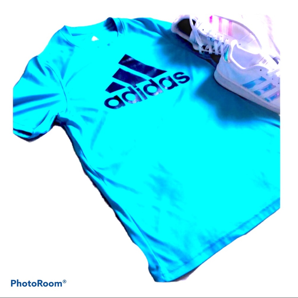 Adidas XL Turquoise Blue & Black Athleisure Top‎